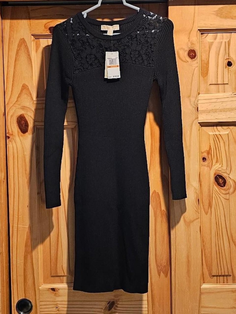 Michael Kors Black Long-Sleeve Lace Midi Dress